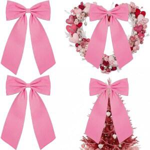 Riceshoot 2개 10 x 16인치 대형 보우 발렌타인데이 트리 장식 벨벳 리본 탑퍼 화환 보우, 발렌타인 가정용 벽난로 실내 (핑크)