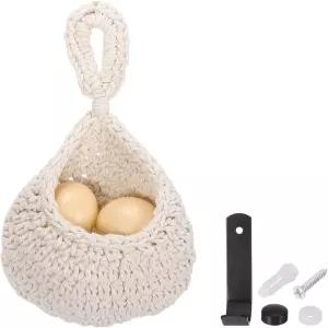 주방용 바구니 걸이 손으로 짠 벽 보관 황마 눈물방울 홈 데코 마늘 감자 채소용 갈색 S 사이즈 베이지