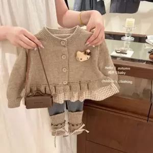 유아 가디건 투피스 데일리 니트 상하복 아동 가을 투피스 코디 레깅스 주름 상의 골지 프릴 치마