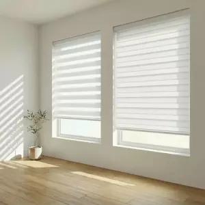 FOIRESOFT 표준 무선 커스텀 얼룩말 롤러 그늘막 및 블라인드 [기본 흰색 24 x H 48 인치] 주야간 조명