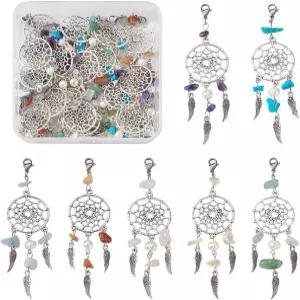 KISSITY 28pcs 내추럴 보석 드림 캐처 네트와 날개 달기 장식 펜던트 배양 담수 진주 구슬 7 스타일 당글