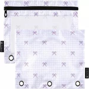 링 바인더 보라색 체크무늬 3개용 KICPOAY 펜슬 파우치와 지퍼 케이스가 포함된 투명 윈도우 펜슬백 2팩