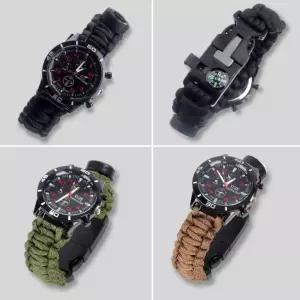 밀리터리 군인시계 군대 생존 손목 시계 군용 나침반 온도계 휘슬 로프 커터칼 부싯돌 세트