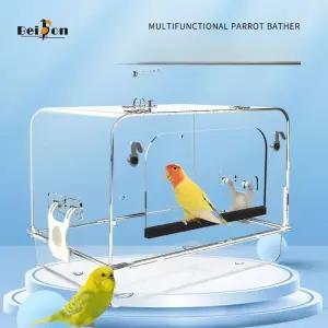 앵무새 목욕통 투명 용품 모이통 걸이식 완전 조류 샤워