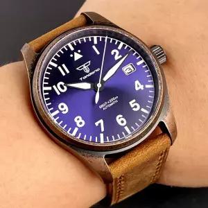 호환  탄도리오 파일럿 시계 NH35A 자동 식 남성용 시계 200m 방수 청동 도금 PVD 사파이어 크리스탈 39mm