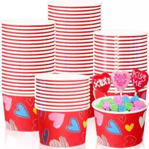포첸 50 팩 9온스 발렌타인데이 수프 그릇 일회용 하트 종이컵 레드 디저트 발렌타인 간식 컵 뜨거운 또는