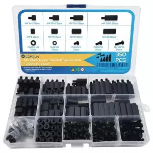 COMRUN 350PCS M2.5 블랙 수-암 나일론 헥스 스페이서 스탠드오프 나사 너트 세트 PCB 마더보드 라즈베리