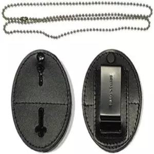 히어로 프라이드 유니버설 타원형 배지 홀더 스탠다드 이슈 가죽 쉴드 케이스 스프링 클립 및 넥 체인 후크