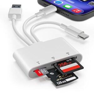 [미국배송] XD 카드 리더 아이폰호환 SD 3 IN 1 /TF /XD 어댑터 LIGHTNING+USB A + USB C 사진 파일 전송 아이폰호환 17 /16 /15 /14 /PC /ANDROID - OLYMPUS 리더 호환