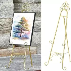 체인 지지대가 있는 사인을 위한 메탈 이젤 스탠드 결혼식 사인 액자 거울을 골드 엑스트라 대형 스크롤