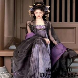 향기로운 언제나 Hanfu 여성의 검은 동백 차 당나라 스타일 가슴 길이 불멸의 자수 큰 유교 스커트