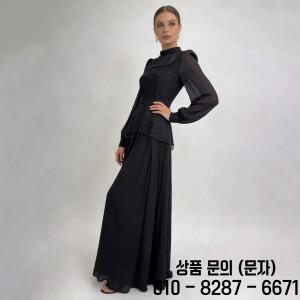 노바 여성용 하이넥 퍼프 소매 투피스 세트 비즈 태슬 자수 플로위 맥시 스커트 정장