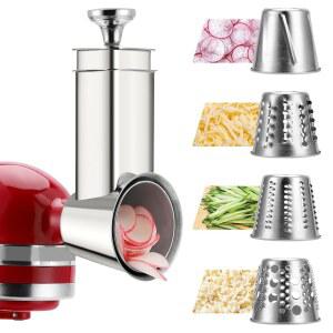KitchenAid 믹서용 스테인리스 스틸 슬라이서 슈레더 부착물, 식기 세척기 사용 가능한 치즈 강판 식품 및 야채 다지기 액세서리 - 블레이드 4개
