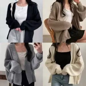 패션스타일 베이직 루즈핏 니트 여성 가디건 도톰 간절기 디자인