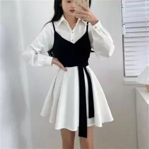 팔콘 여성용 셔츠형 원피스+랩 세트 칼라 언밸런스 정장세트 나시 슬림핏 KKE1