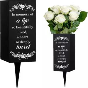 WEBEEDY 메탈 묘지 화병 스파이크/꽃 패턴 추모 사인 묘지/장례식/아버지의 날/현충일 장식용 1개입