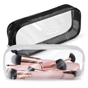 지갑용 소형 메이크업 가방 7.78인치 x 3.15인치 1.37인치 ？ 2개의 투명 지퍼 파우치 방수 플라스틱 화장품