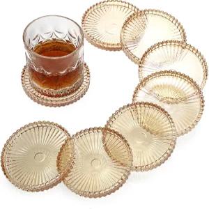 오가나지 모던 클리어 글래스 코스터 세트 8인용 커피 테이블 크리스탈 라운드 컵 매트 사무실용 주방 바