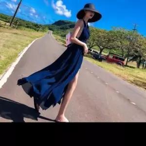 바캉스 해외여행 트임쉬폰 비치 롱원피스 홀터 휴양지 F00667