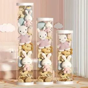 봉제인형 투명 보관통 지퍼 원형 다용도 원통 수납 보관함