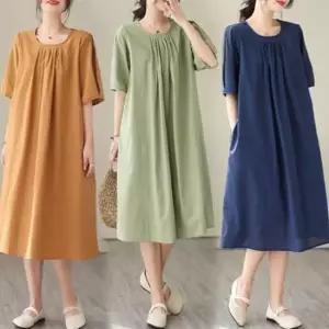 박스원피스 은창)무드 컬러 넥라인 셔링 면 원피스 여름 루즈핏