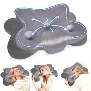 목 완화를 위한 경추 베개, 아이스 실크 베개 커버 조절 가능한 윤곽 지지 옆구리 배변 수면자를 인체공학적 메모리
