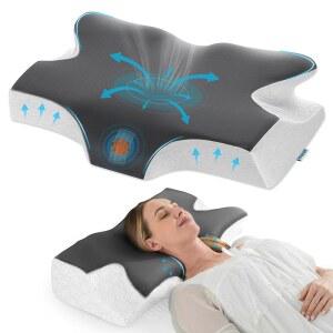 수면용 엘비로스 경추 목 베개, 완화용 메모리 폼 성인용 사이드 슬리퍼 쿨링 등 및 위 슬리퍼용 탈착식 베개 커버가 있는 지지대