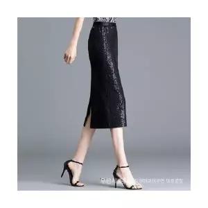 치마 여성용 H라인 에이치 모던 기장 슬림핏 힙업 일자 트임 원턱 초여름 스팽글 BE1