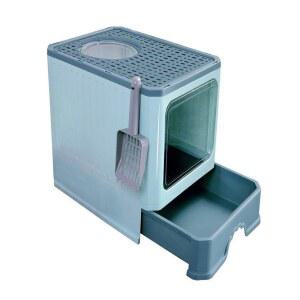 밀폐형 고양이 변기 쓰레기통 세척 물튀김 방지 5 회색 중형 제품