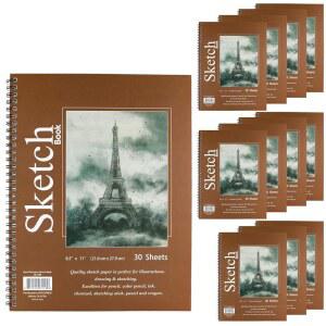 GIFTEXPRESS 12글자 크기 스케치북 바운드 스파이럴 프리미엄 스케치 패드 세트, 연필 각 30매, 8.5인치 X 11인치 측면 와이어 바운드, 연필, , 파스텔용 흰색