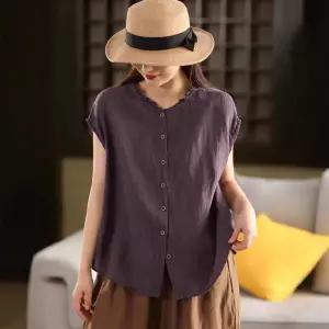 싱글 카디건 핫픽스 린넨 상의 블라우스 셔츠 민소매 봄신상 여친 빈티지 KS1