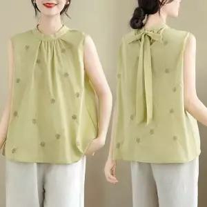 여친 투피스 뒤 나시 상의 민소매 셔츠 자수 블라우스 모시 KS1