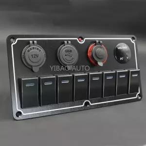 호환  듀얼 USB 포트 스위치 4-8 구 12v 콘센트 LED 로커 분리 스위치 패널 디지털 전압계 시작정지 버튼