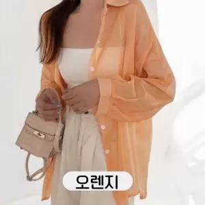 베리노블 여성 린넨 긴팔 오렌지색 셔츠 시스루 루즈핏 시크 캐주얼 ksf4+1uOR