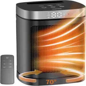 스페이스 히터 실내용 휴대용 PTC 세라믹 1-12시간 타이머 리모컨 70° 진동 과열 및 팁 오버 보호 사무실