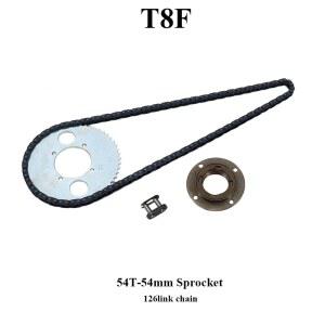 전기 스쿠터 뒷바퀴 T8F 어댑터 체인 더트 바이크용 스프로킷 드라이브 포켓 54T 기어 프리휠 볼트 피트 54MM 자전거