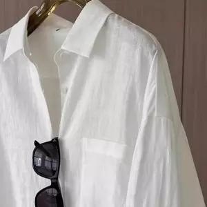 화이트 셔츠 오버핏 롱 슬리브 박스핏 루즈핏 심플 LQx8+9aAB