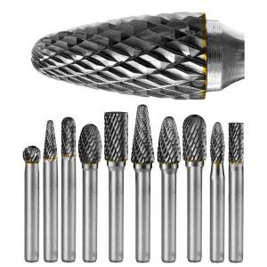 [미국배송] 10PCS 카바이드 버 세트 1/4 샹크 / 클리어 박스 헤드 다이아 8MM 다이 그라인더 비트 회전 도구 부착 키트 라즈 파일 액세서리 금속 목재 돌 강철 연마 디버링 절단 포팅 조각