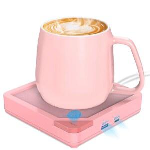 커피 머그 워머 세트: 책상용 자동 차단 캔들 플레이트 전기 음료 컵 커피, 차, 우유용 가열 머그컵 최대 131 F / 55 C (라이트 핑크)