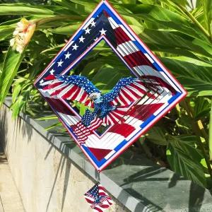 마당과 정원을 위한 이글 윈드 스피너 걸이 3D 메탈 캐처 12인치 아메리칸 플래그 키네틱 실내 야외를 7월