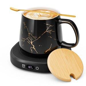 커피 머그 워머 & 럭셔리 마블링 세트, 자동 차단 기능이 있는 전기 컵 워머, 4가지 온도 설정 스마트 음료 8시간 차단(럭셔리 머그)