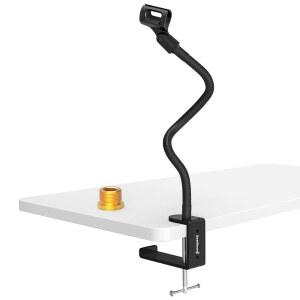 ZealSound 마이크 스탠드, 유연한 구스넥 데스크톱 스탠드 홀더, 3/8인치 ~ 5/8인치 나사 어댑터, 360도 조절 가능한 컴팩트 암 포함 블루 스노우볼 스 스파크(블랙)