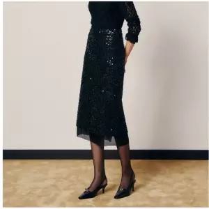 매장정품 JIGOTT 지고트 글리터 트위드 스팽글 미디 스커트 JRBA0SK092 1028261