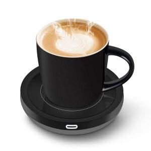 BESTINKITS 스마트 커피 컵 워머 세트, 자동 온/오프 중력 유도 머그 사무실 책상 사용, 캔들 왁스 가열판(최대 131F/55C), 14온스