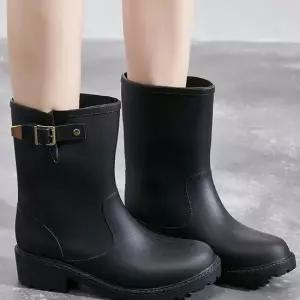 여성 블랙 버클 스티치 포인트 롱 레인부츠 롱장화 여성레인부츠 버클레인부츠