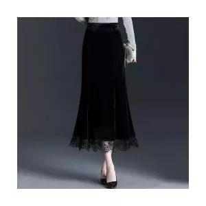 스커트 여자 블랙 롱 가을 러블리한 머메이드 럭셔리 레이스 랩 라이트 벨벳 쉬폰 인기3
