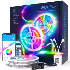 GUPUP LED 스트립 조명 30피트 침실용 RGB 색상 변경 로프 리모컨 5050 12V 테이프 DIY 실내 장식용