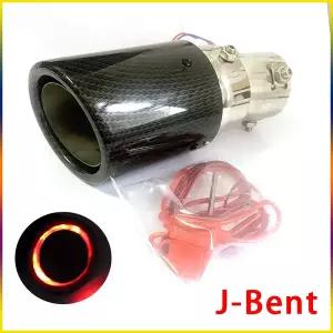 배기음튜닝 머플러 범용 자동차 LED 발광 배기 파이프 테일 싱글 아웃렛 레드/블루 라이트 직선 굽은 디자