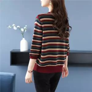 여사친 니트 캐주얼 칠부 스트라이프 롱루즈핏티 티 박시 상의 오버사이즈 데일리 SPO마켓1