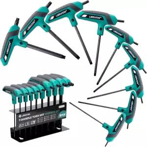 Libraton T-핸들 토크 렌치 세트 T10-T50 스타 투팁 디자인 DIY 및 자동 자전거 수리 도구 보관 랙 포함